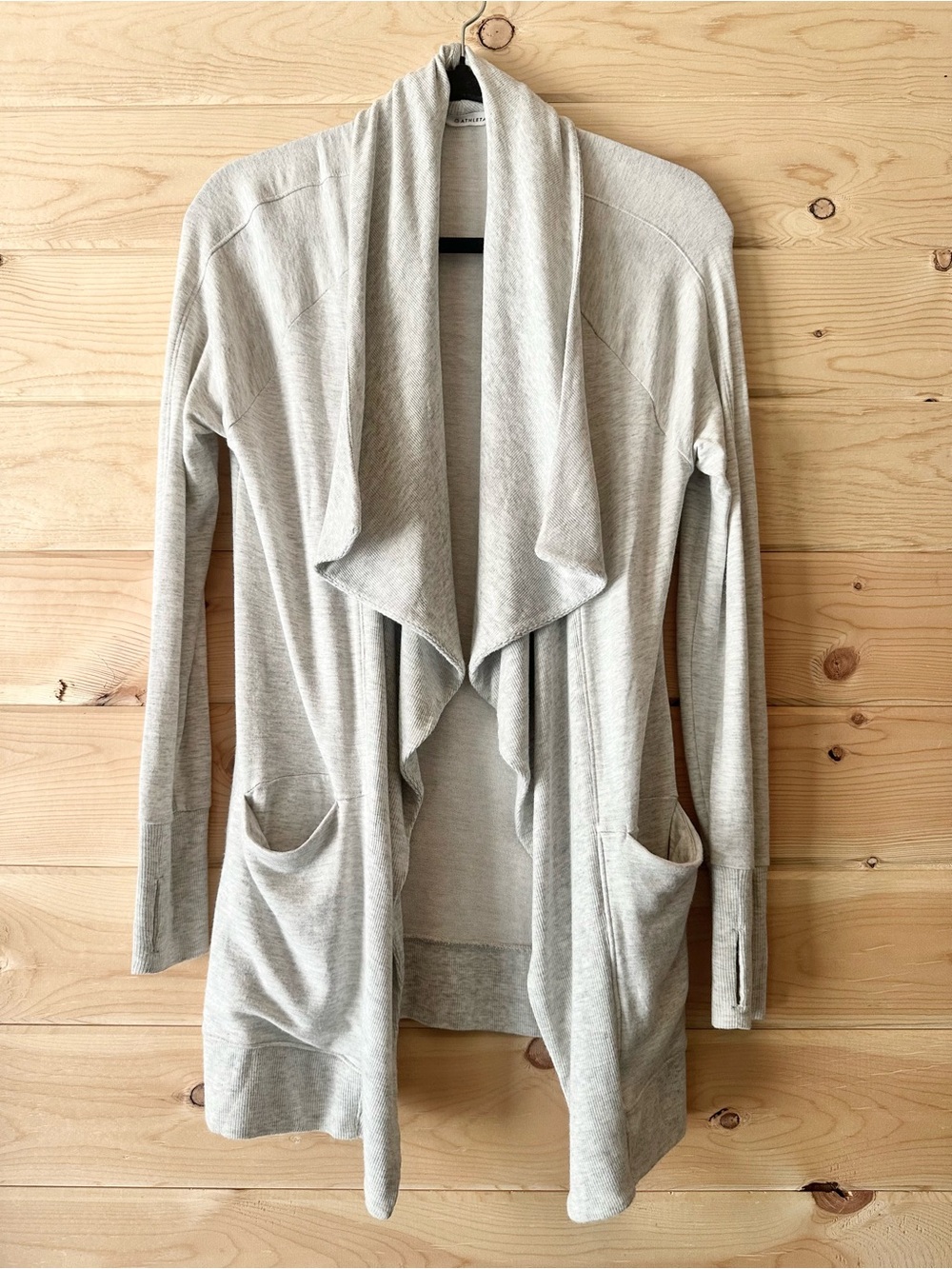 Athleta Gray Studio Wrap Cardigan Draped Waterfall Jacket Cozy Pockets XS